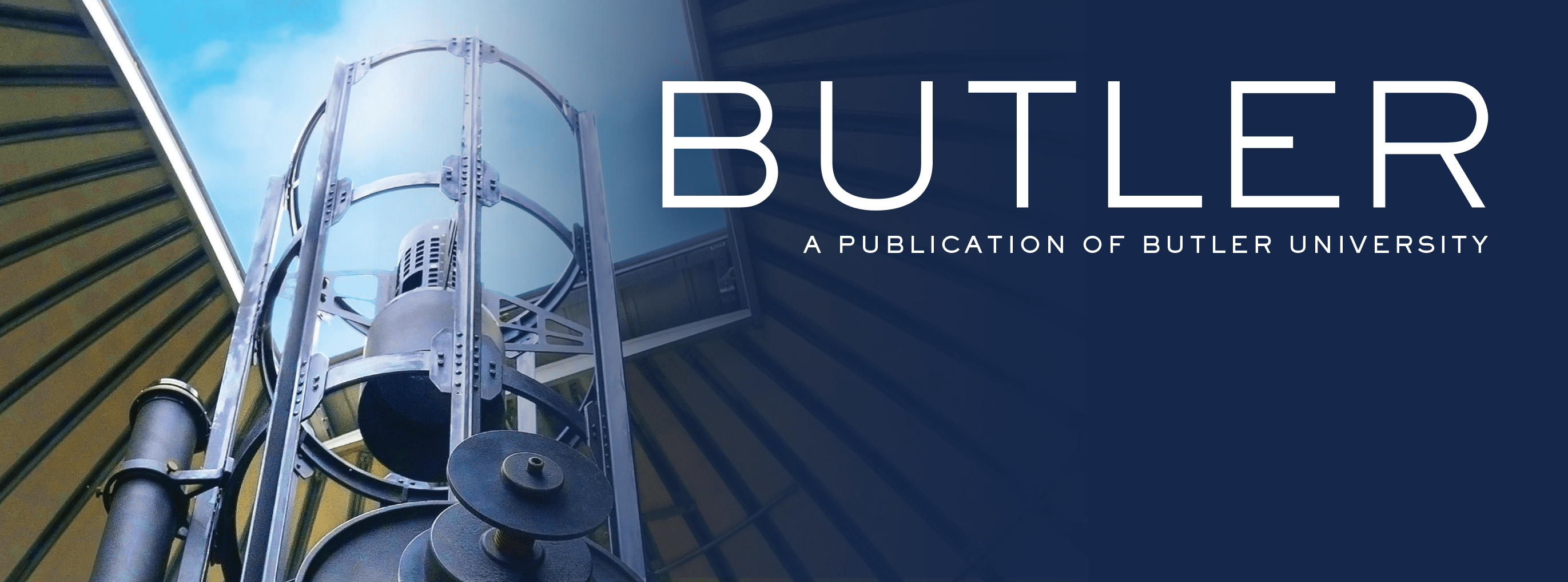Butler, a publication of Butler University. observatory telescope focused on blue sky